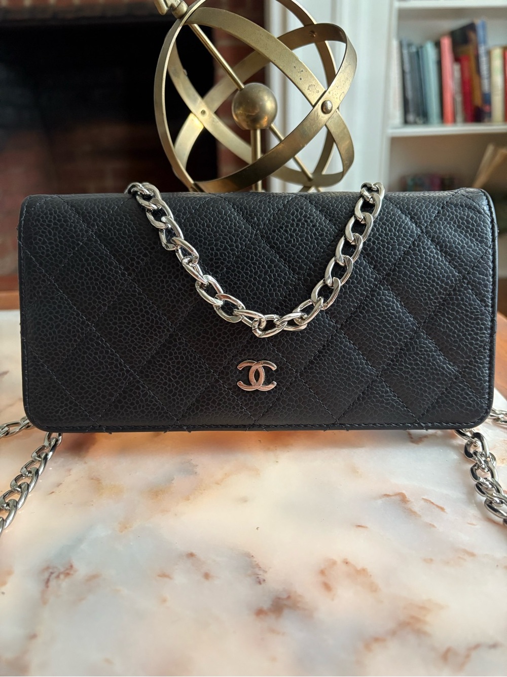 CHANEL Black Silver Hardware Quilted Caviar Leather Chain Crossbody Bag | WOC - Picture 2 of 12